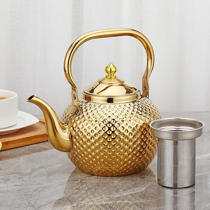 Gold Stainless Steel Tea Teapot with Infuser – 1500 mL Classic Kettle