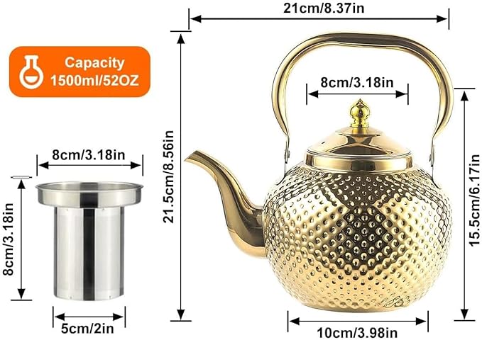 Gold Stainless Steel Tea Teapot with Infuser – 1500 mL Classic Kettle