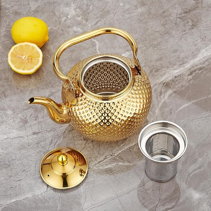 Gold Stainless Steel Tea Teapot with Infuser – 1500 mL Classic Kettle