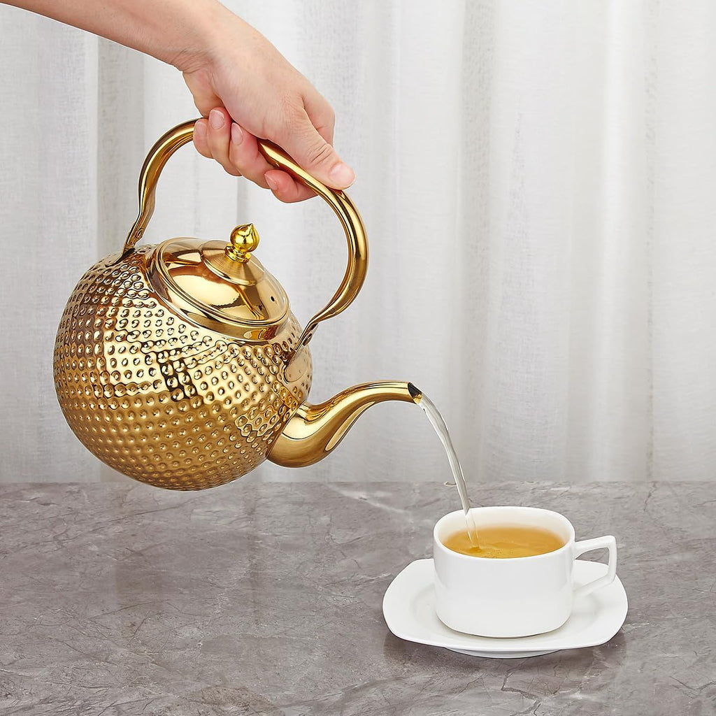 Gold Stainless Steel Tea Teapot with Infuser – 1500 mL Classic Kettle