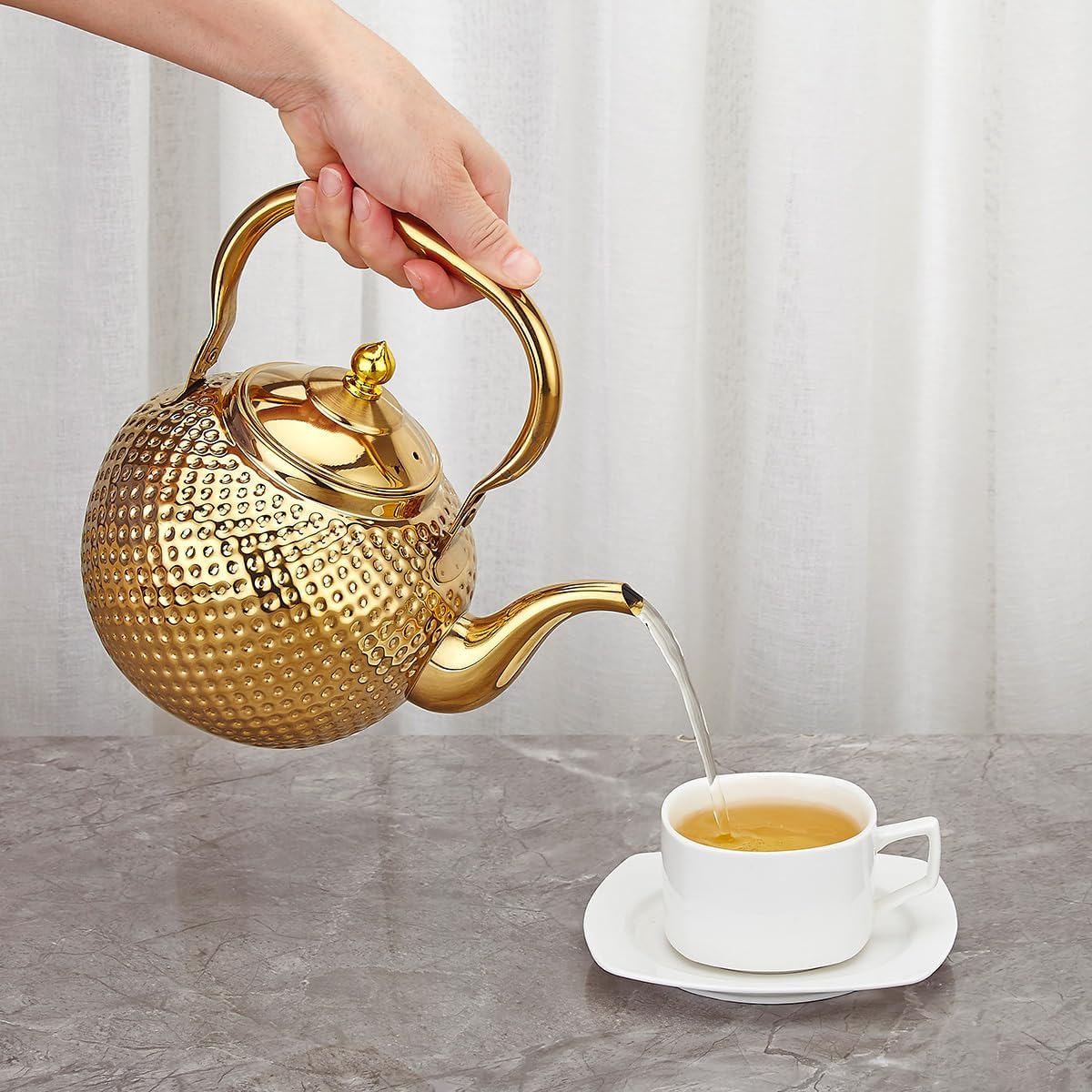 Gold Stainless Steel Tea Teapot with Infuser – 1500 mL Classic Kettle