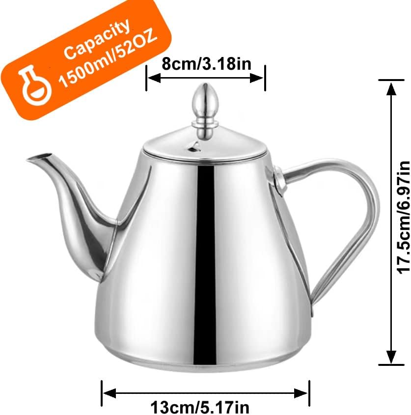 Silver Stainless Steel Tea Teapot with Infuser – 1500 mL Classic Kettle