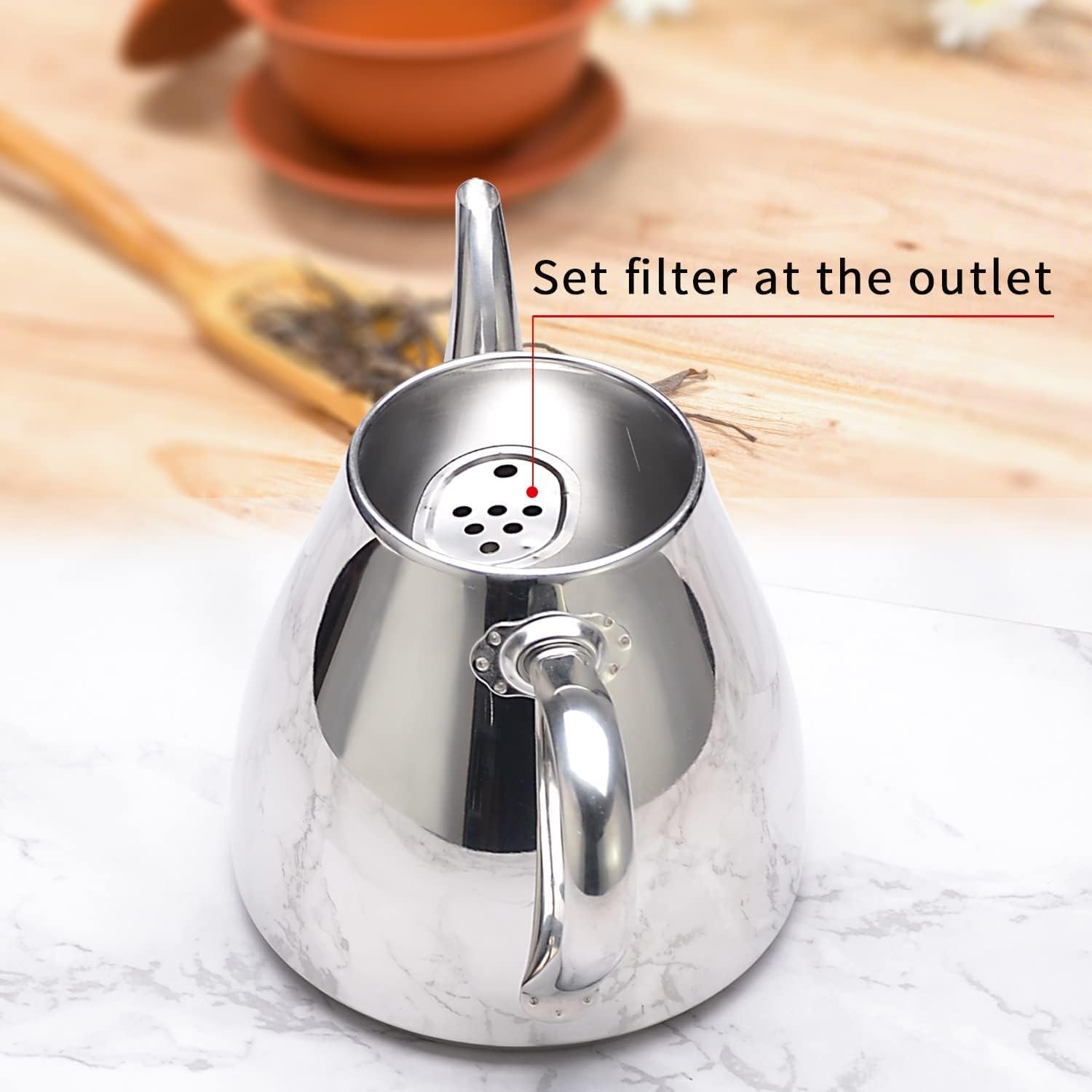 Silver Stainless Steel Tea Teapot with Infuser – 1500 mL Classic Kettle
