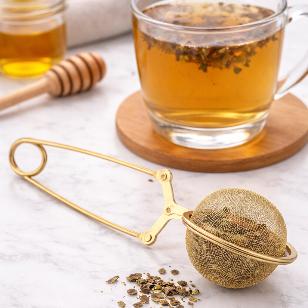 Gold Stainless Steel Mesh Snap Tea Ball Strainer