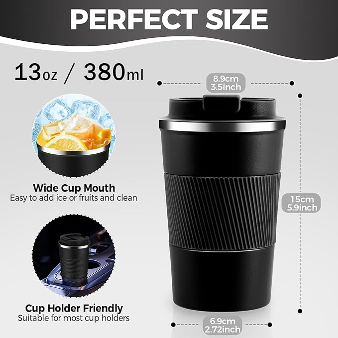 Stainless Steel 13 oz Insulated Travel Mug with Flip Lid