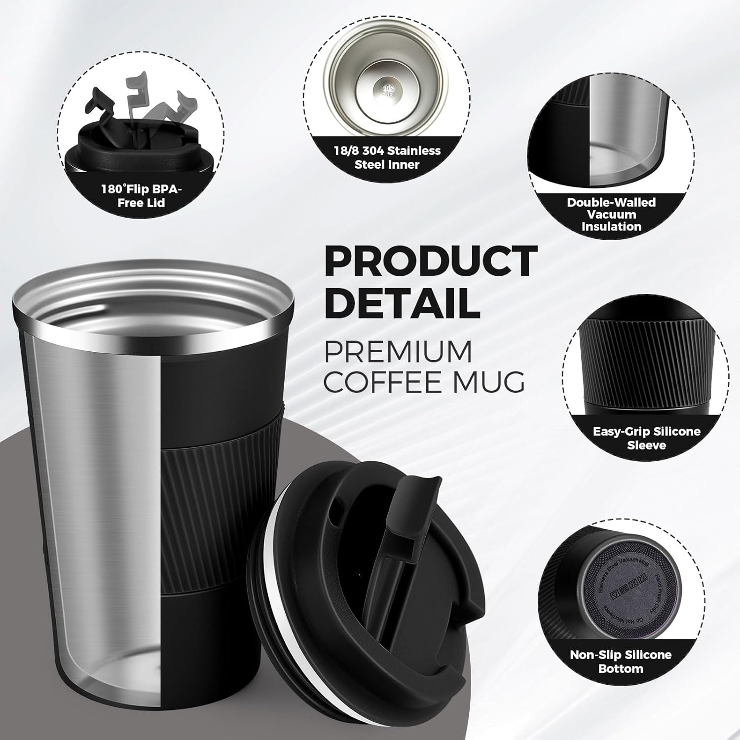 Stainless Steel 13 oz Insulated Travel Mug with Flip Lid