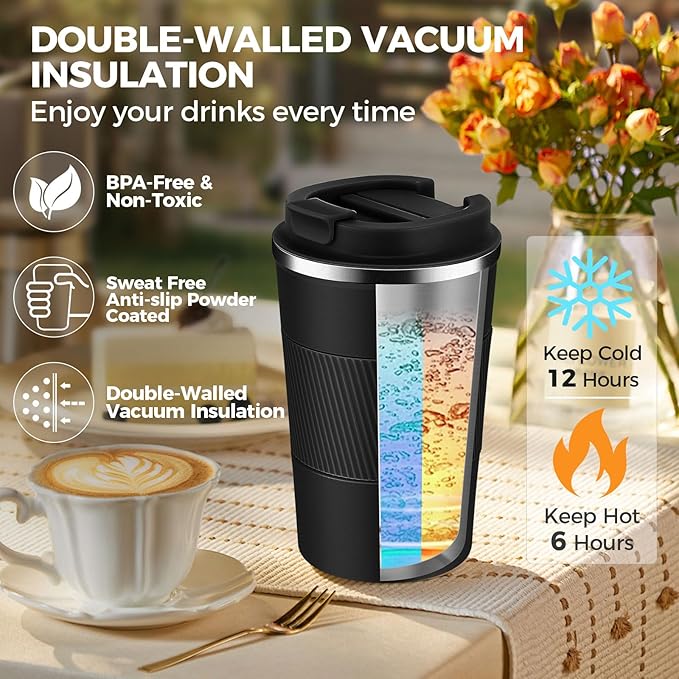 Stainless Steel 13 oz Insulated Travel Mug with Flip Lid