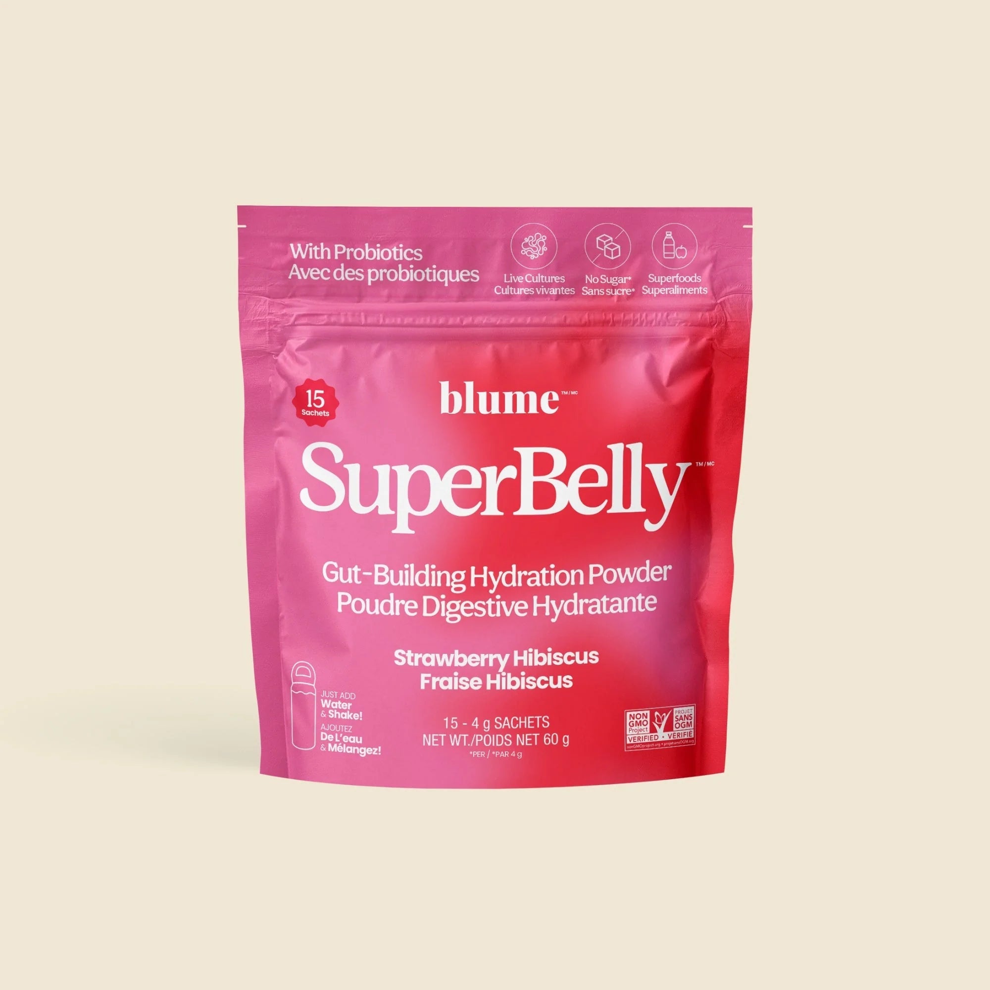 Blume SuperBelly Strawberry Hibiscus Gut Support Hydration Powder