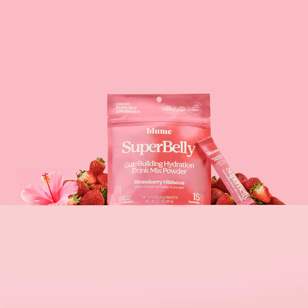 Blume SuperBelly Strawberry Hibiscus Gut Support Hydration Powder